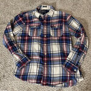 American Eagle Outfitters Plaid Flannel Shirt Men's Size M Athletic Fit Blue Red